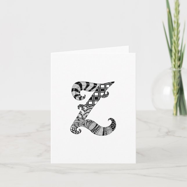 Letter Z Monogram in Black and White Note Card (Front)