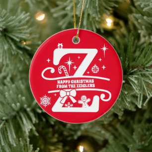 Letter Z Monogram Initial Family Name Greeting Ceramic Ornament
