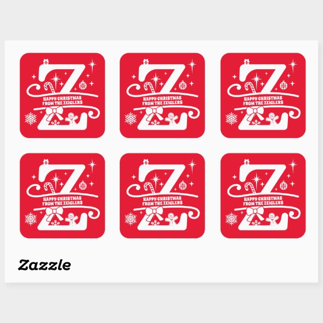 Letter Z Monogram Initial Family Name Greeting Square Sticker (Sheet)