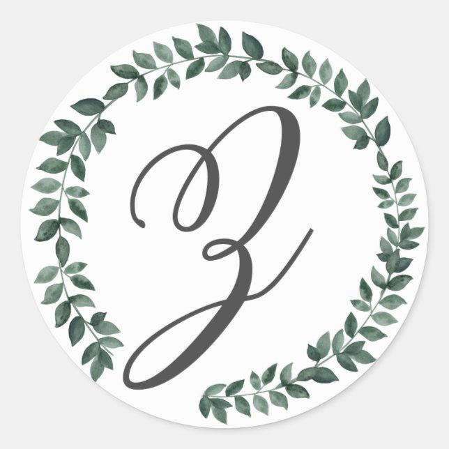 Letter Z Monogram Minimalist Botanical Leaf Wreath Classic Round Sticker (Front)