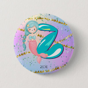 Letter Z Monogram Watercolor Cute Mermaid Nursery 6 Cm Round Badge