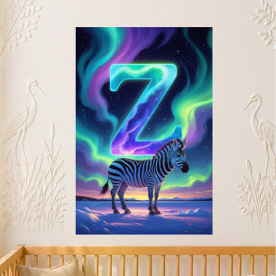 Letter Z Northern Lights Nursery   Aurora Borealis Poster