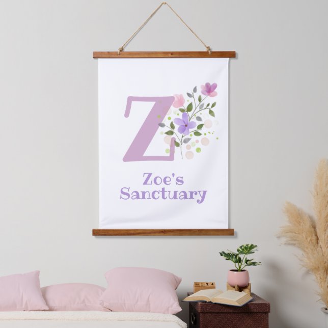 Letter Z plus First Name with a Floral Design Hanging Tapestry (Bedroom)