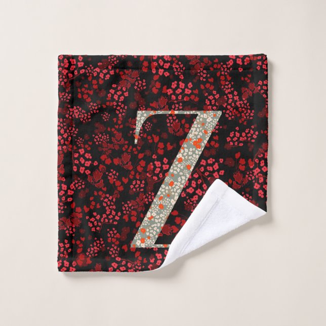 Letter Z red and burgundy liberty  Bath Towel Set (Wash Cloth)