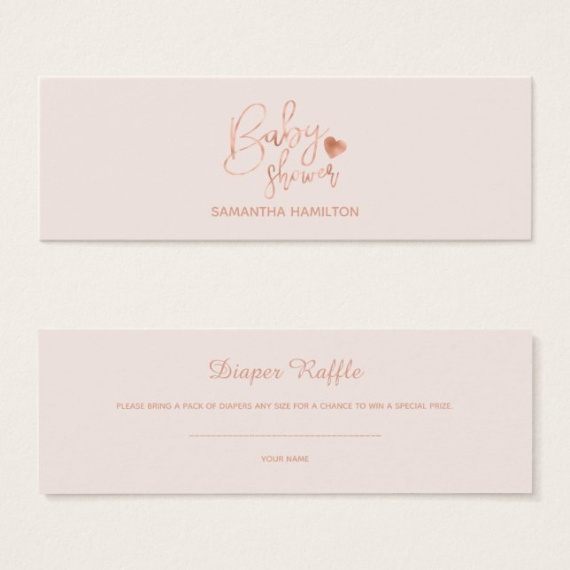 Lettered Rose Gold Foil Baby Shower Diaper Raffle (Front & Back)