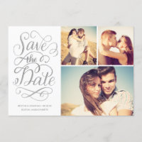 Lettered Silver Faux Foil Save The Date Collage