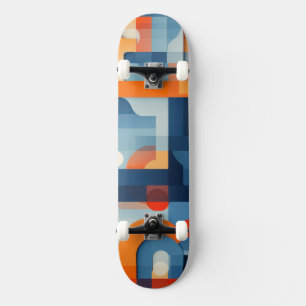 Letterforms in blue and orange skateboard