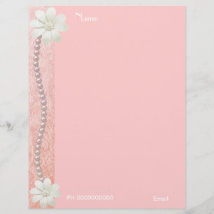 Letterhead Flower Jewel Pearls Pink Border 2