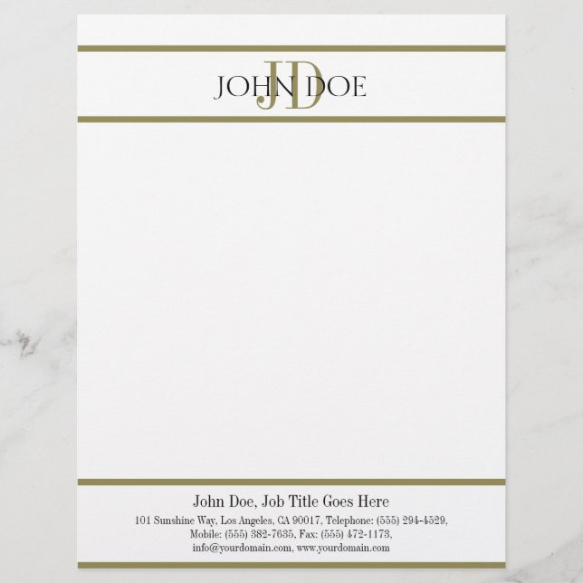 Letterhead Gold Monogram Matches Business Card Design (Front)