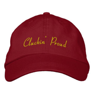 Lettering Cluckin’ Proud in Gold Embroidered Hat