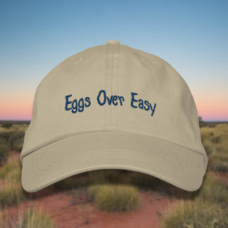 Lettering Eggs Over Easy in Blue Embroidered Hat
