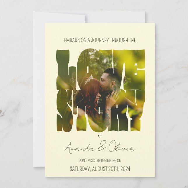 Lettering Love Story Photo Wedding Invitation (Front)