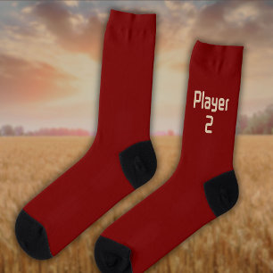 Lettering Player 2 in Beige on Deep Red Socks