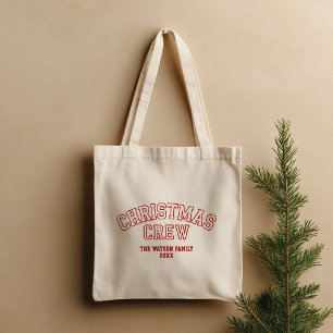 Letterman Christmas Crew Collegiate Family Name Tote Bag