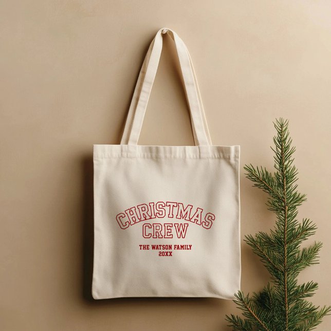 Letterman Christmas Crew Collegiate Family Name Tote Bag (Creator Uploaded)