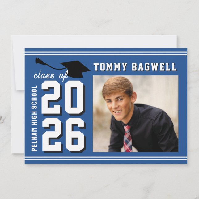 LETTERMAN GRAD BLUE Announcement & Invitation (Front)