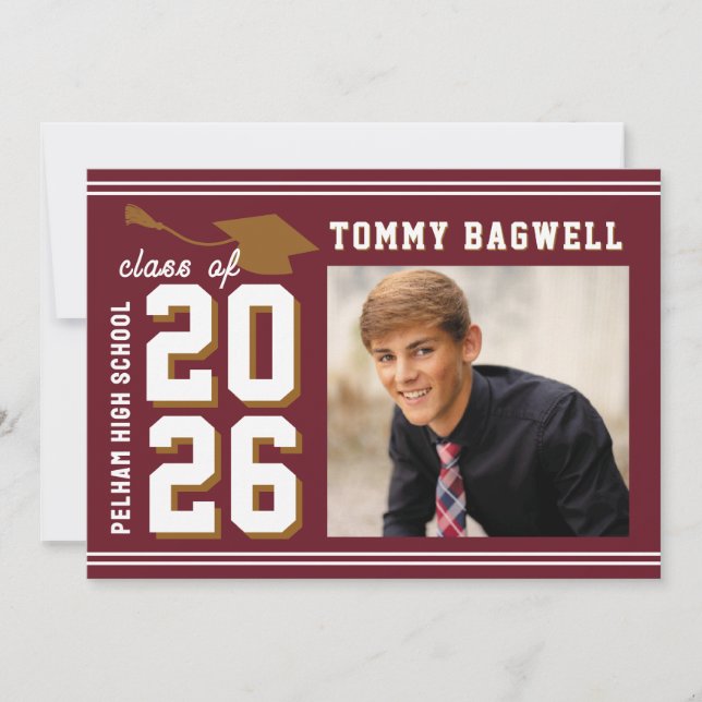 LETTERMAN GRAD MAROON Announcement & Invitation (Front)