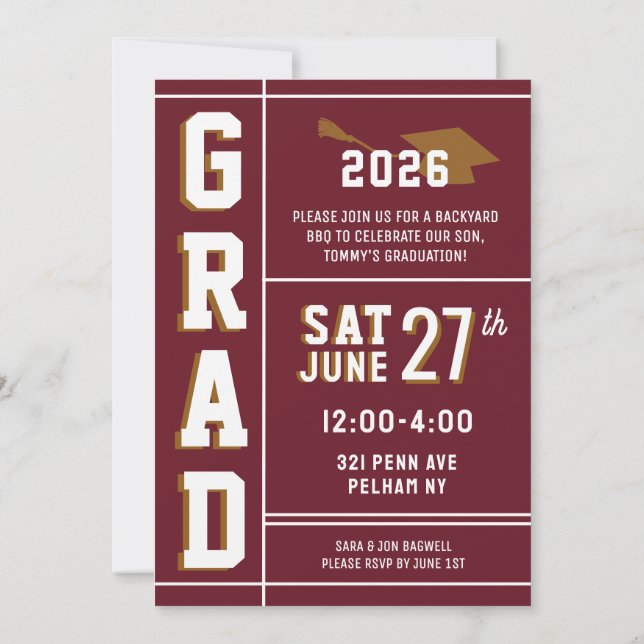 LETTERMAN GRAD School Colours MAROON Announcement  (Back)
