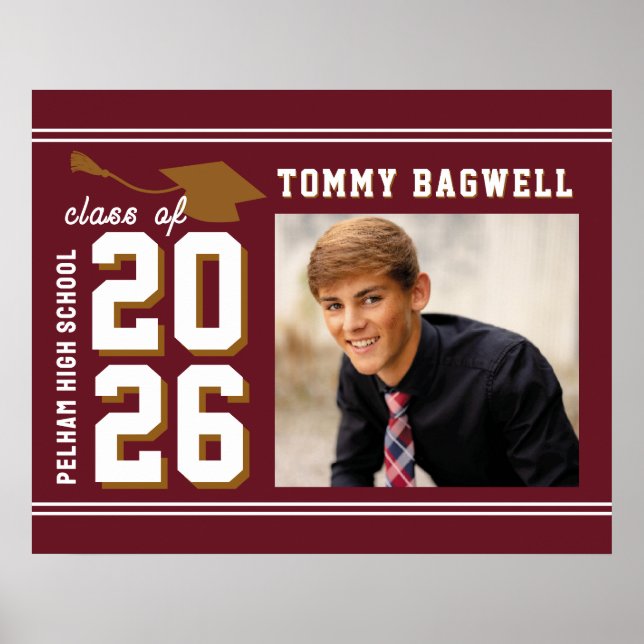 LETTERMAN GRAD school colours MAROON  Poster (Front)