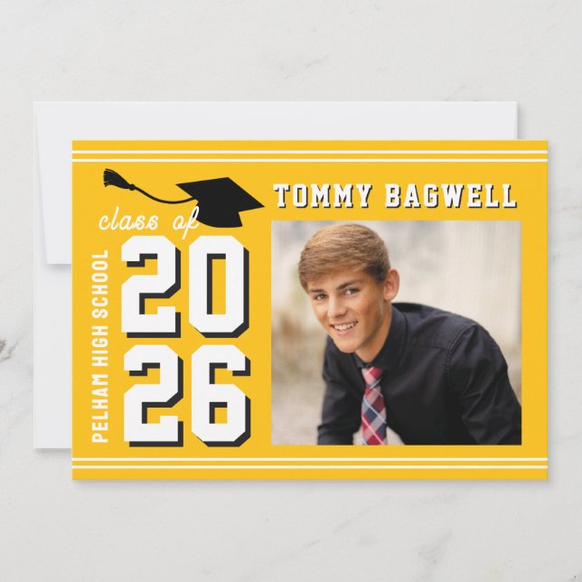 LETTERMAN GRAD YELLOW Announcement & Invitation (Front)