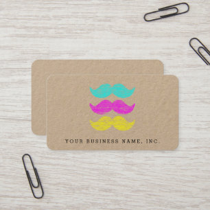 Letterpress Style CMY Moustaches Kraft Business Card
