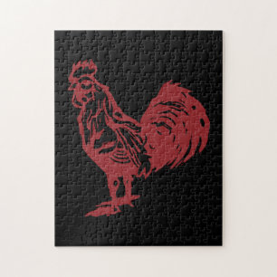 Letterpress Style Red Rooster Jigsaw Puzzle