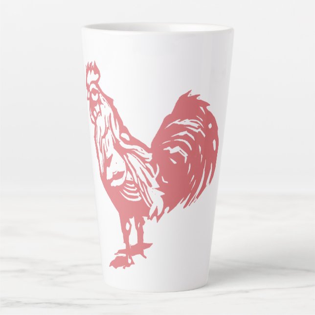 Letterpress Style Red Rooster Latte Mug (Front)