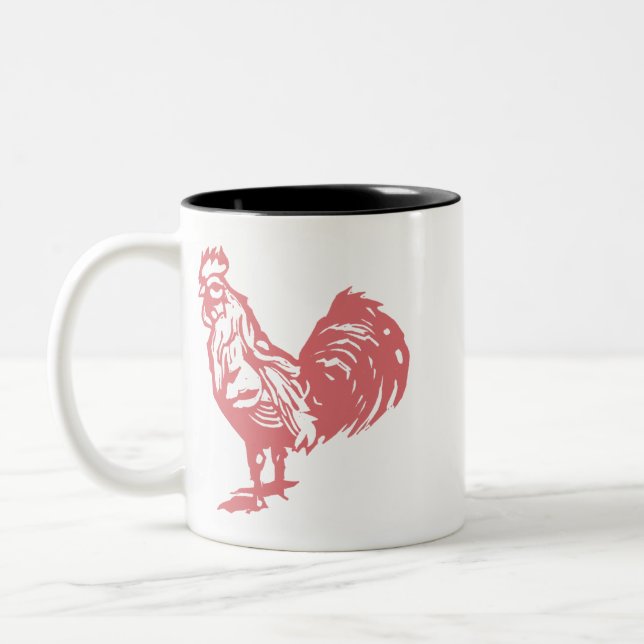 Letterpress Style Red Rooster Two-Tone Coffee Mug (Left)