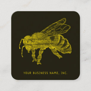 Letterpress Style Retro Distressed Bee Square Business Card