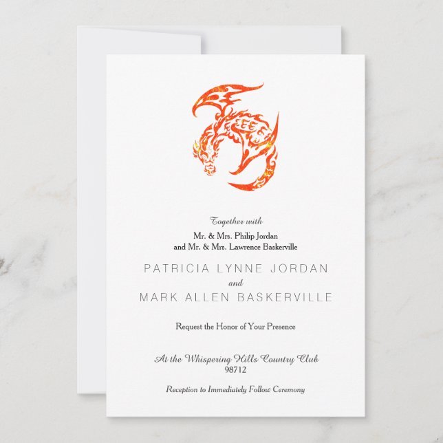 Letterpress Tribal Style Dragon Invitation (Front)