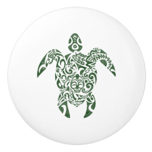 Letterpress Tribal Style Turtle Ceramic Knob