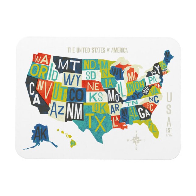 Letterpress USA Map Magnet (Horizontal)