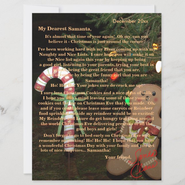 Letters from Santa Gingerbread Man NAME DATE (Front)