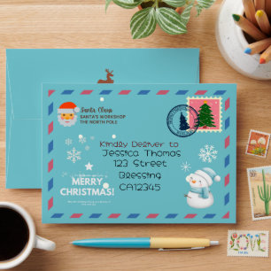 Letters from Santa  Mistletoe Stamp Christmas Snow Envelope