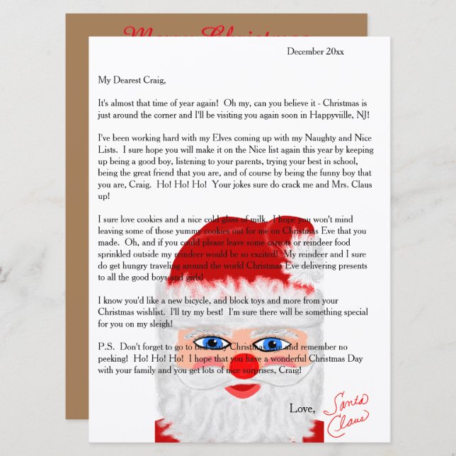 Letters from Santa Personalised Letter Holiday Card (Front/Back)