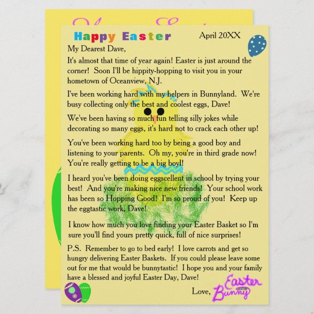 Letters from the Easter Bunny Cute Blue Chick Egg Holiday Card (Front/Back)