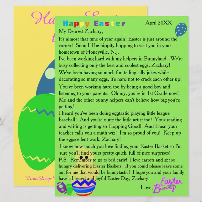 Letters from the Easter Bunny Striped Chick Egg Holiday Card (Front/Back)
