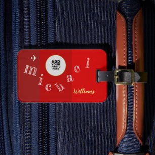 Letters of your Name & Photo on red Luggage Tag