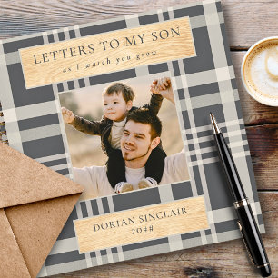 Letters to my Son Buffalo Plaid Faux Wood Photo Notebook