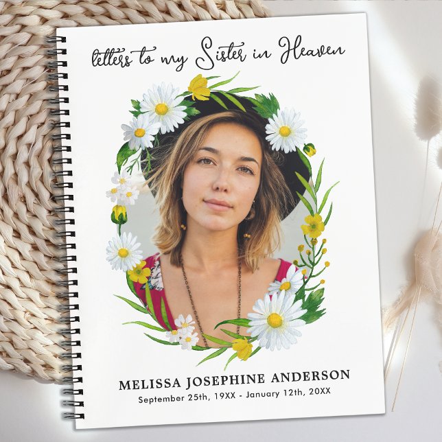 Letters To Sister Heaven Custom Photo Floral Grief Notebook (Creator Uploaded)