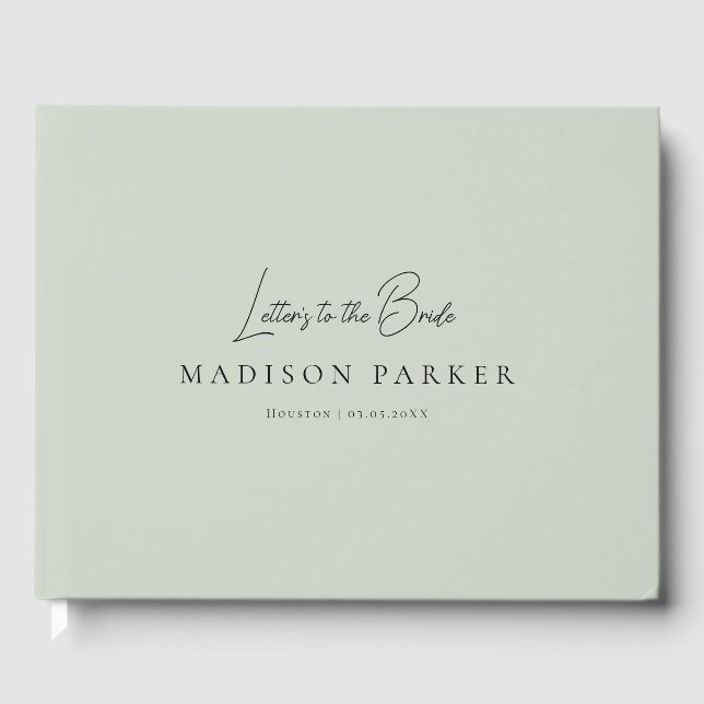 Letters to the Bride Green Bridal Shower Guest Book (Front)