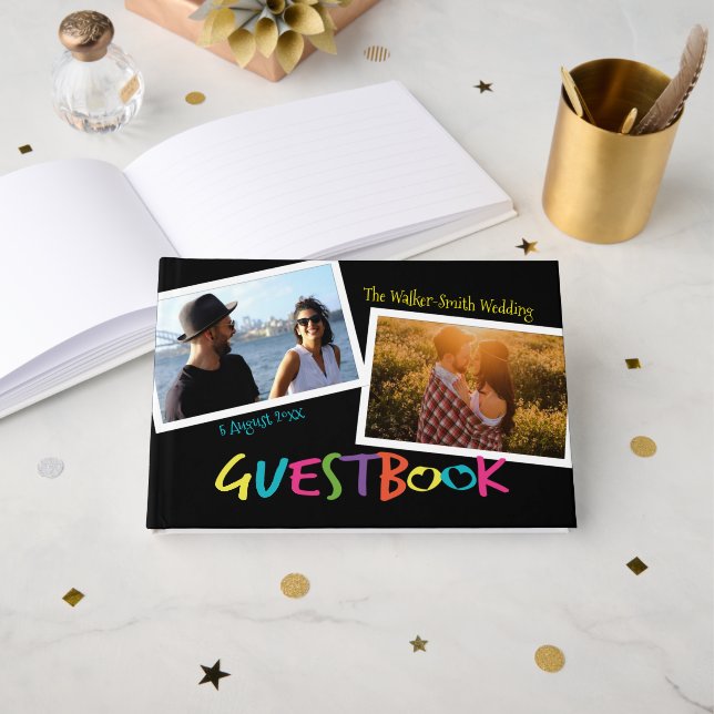 Letters With Hearts Modern Photo Frame Guestbook (Front Open)