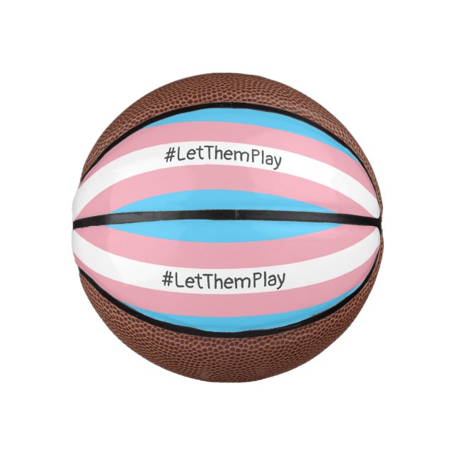 #LetThemPlay Transgender Athletes Trans Flag Mini Basketball (Front)