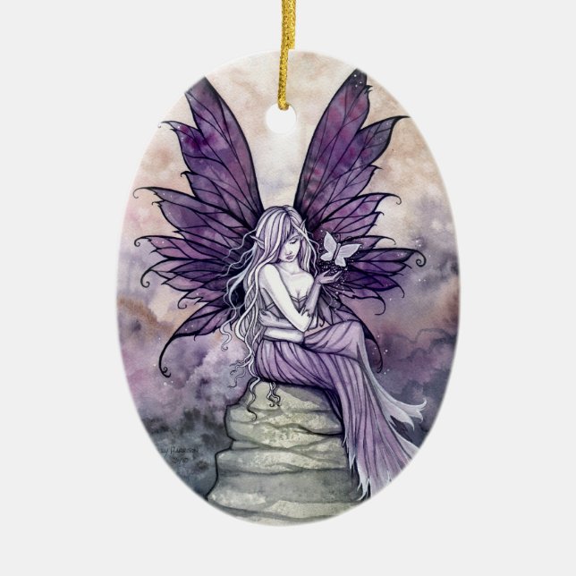 Letting Go Fairy and Butterfly Art Ceramic Ornament (Front)