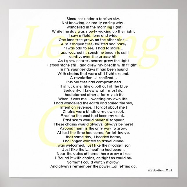 Letting Go Inspirational Poem By Melissa Park Poster (Front)