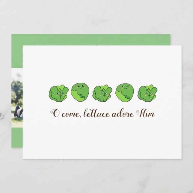 "Lettuce Adore Him" Flat Photo Christmas Card (Front/Back)
