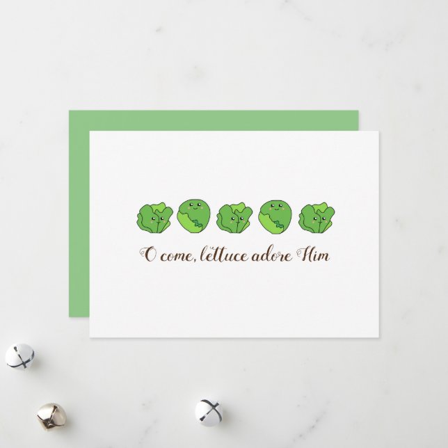 "Lettuce Adore Him" Personalised Christmas Card (Front/Back In Situ)