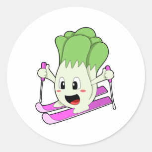 Lettuce as Skier with Ski Classic Round Sticker