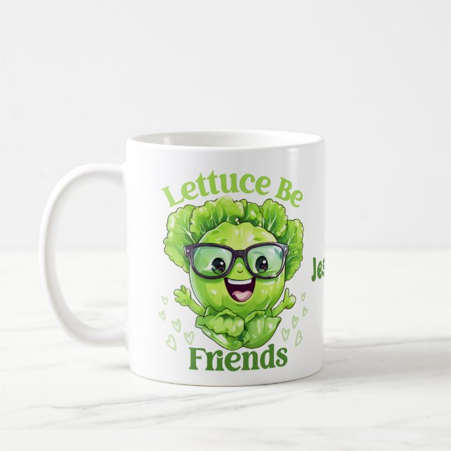 Lettuce Be Friends Personalise Face Name Coffee Mug (Left)