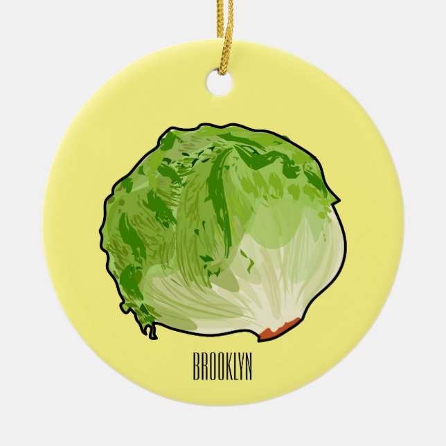 Lettuce cartoon illustration  ceramic ornament (Front)